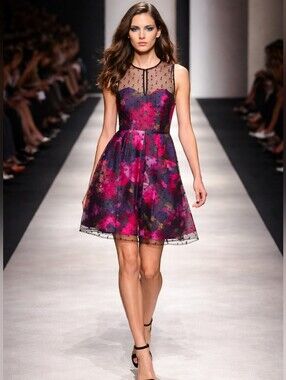Collection B Black Mesh Yoke Floral Midi Dress - Pink Multi